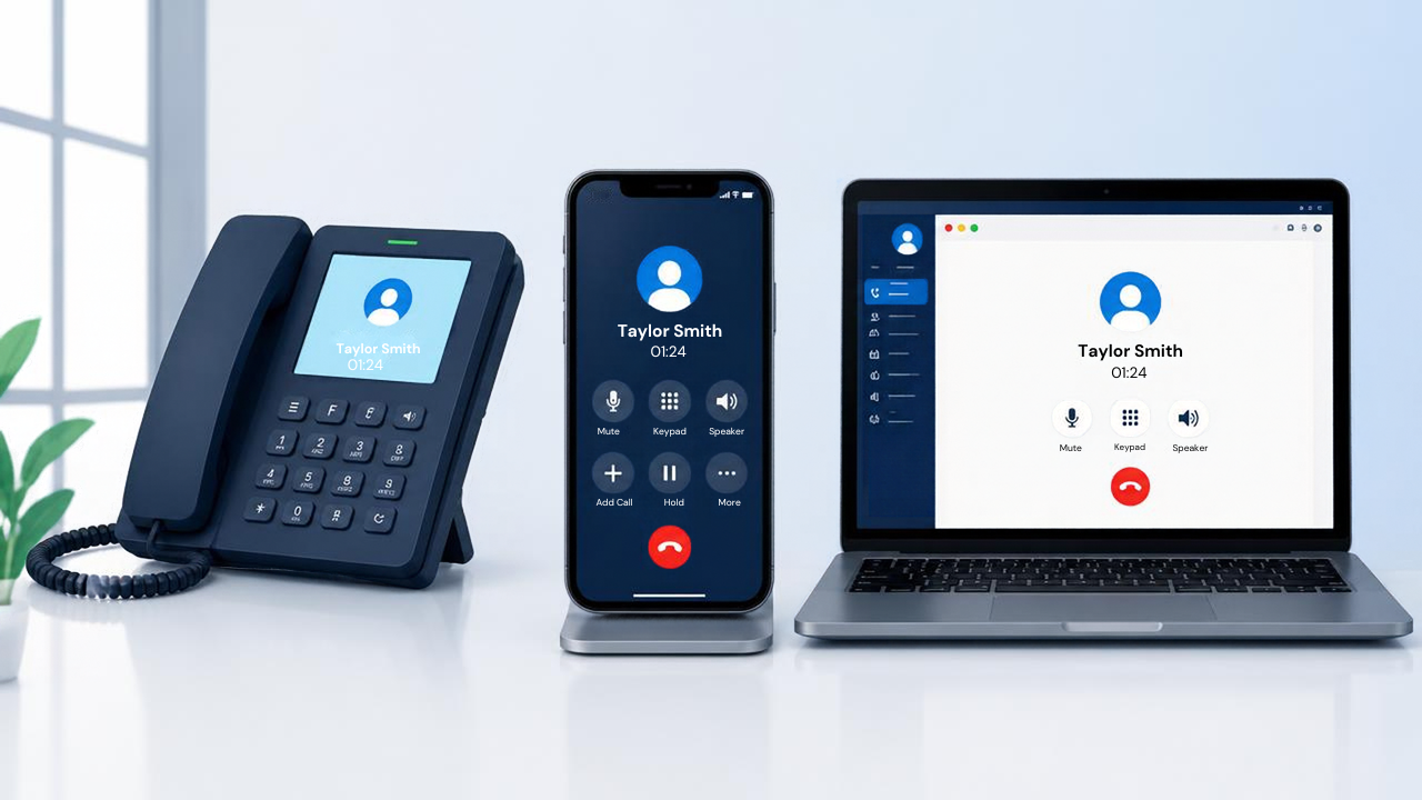 Companion mode synchronized across desk phone, mobile, and laptop