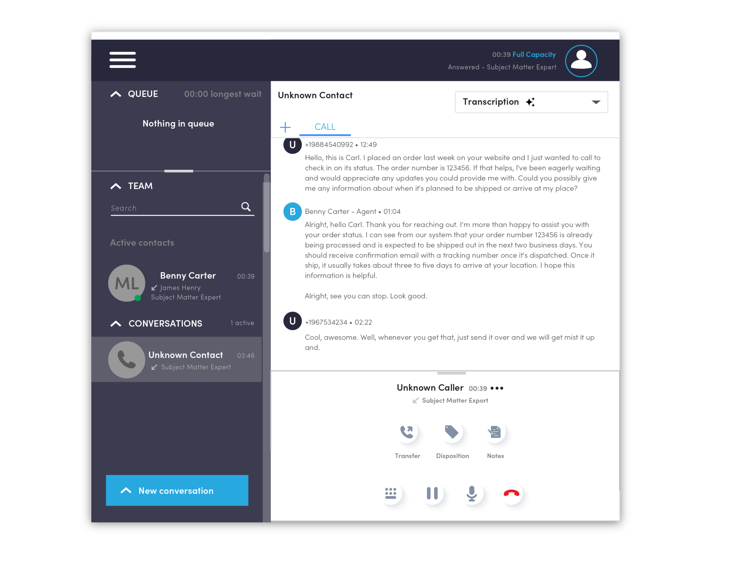 Receptionist attendant console with live call queues and presence status