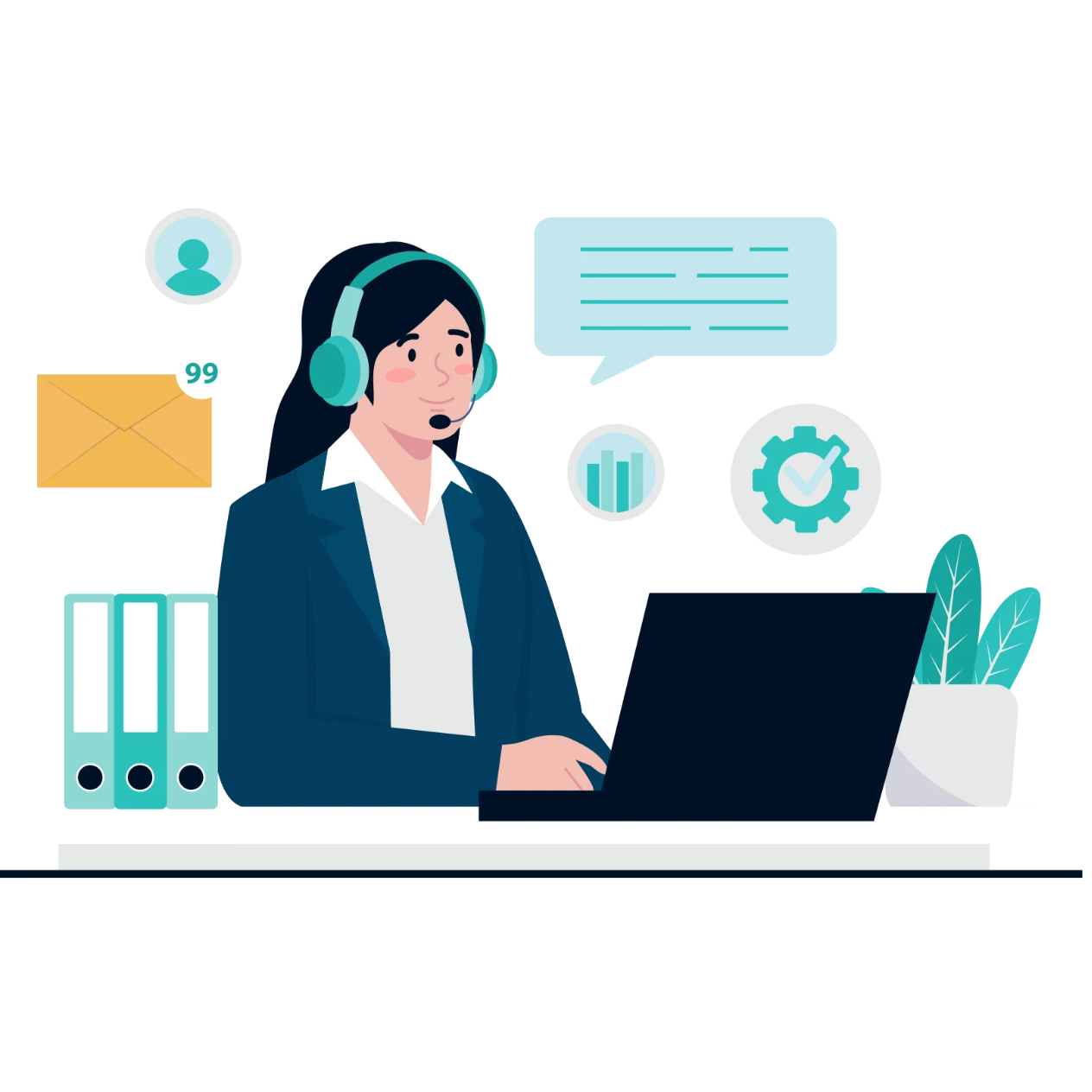 Government agency contact center agents with headsets assisting constituents
