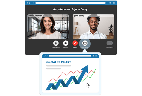 HD video meeting interface with team video grid and screen sharing