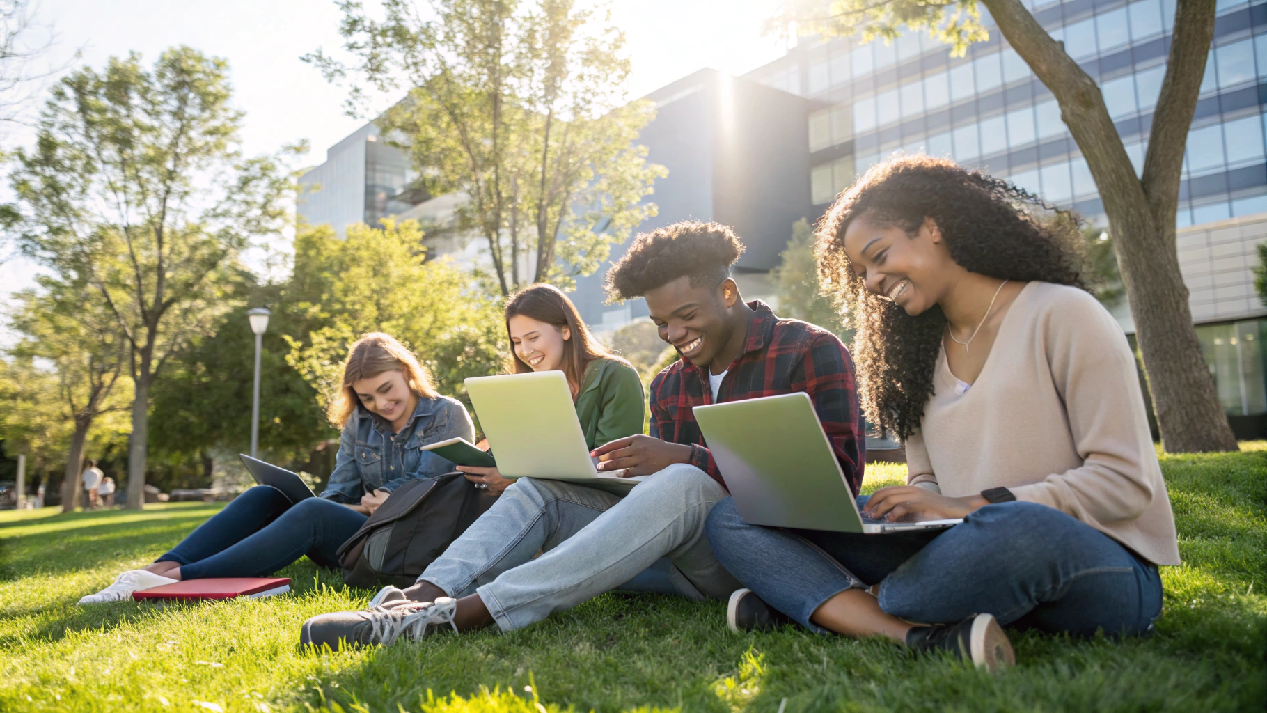 Students and faculty collaborating on a modern university campus with unified communication tech